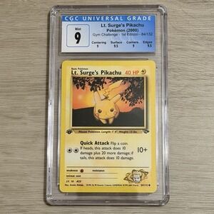 Lt. Surge's Pikachu 1st Ed 84/132 CGC 9 Subgrades Pokemon 2000 Gym Challenge TCG